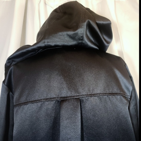 Dennis Basso Midi Trench Women,Navy Blue Satin Detachable Hood ZipUp, Pckts,M - Picture 6 of 14